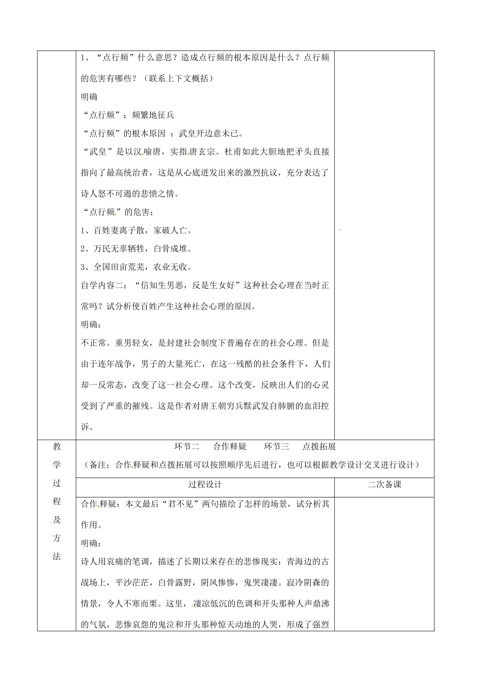 江苏省徐州市睢宁县菁华高级中学高中语文 专题四 兵车行第2课时四步教学法教案 苏教版选修《唐诗宋词选读》_第2页