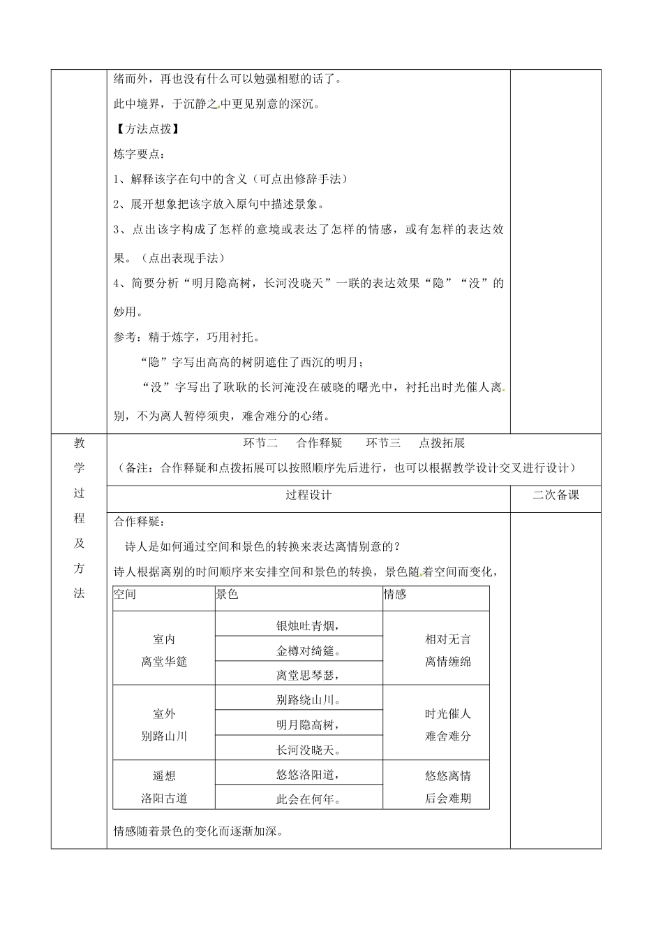 江苏省徐州市睢宁县菁华高级中学高中语文 专题一《春夜别友人》四步教学法教案 苏教版选修《唐诗宋词选读》_第3页