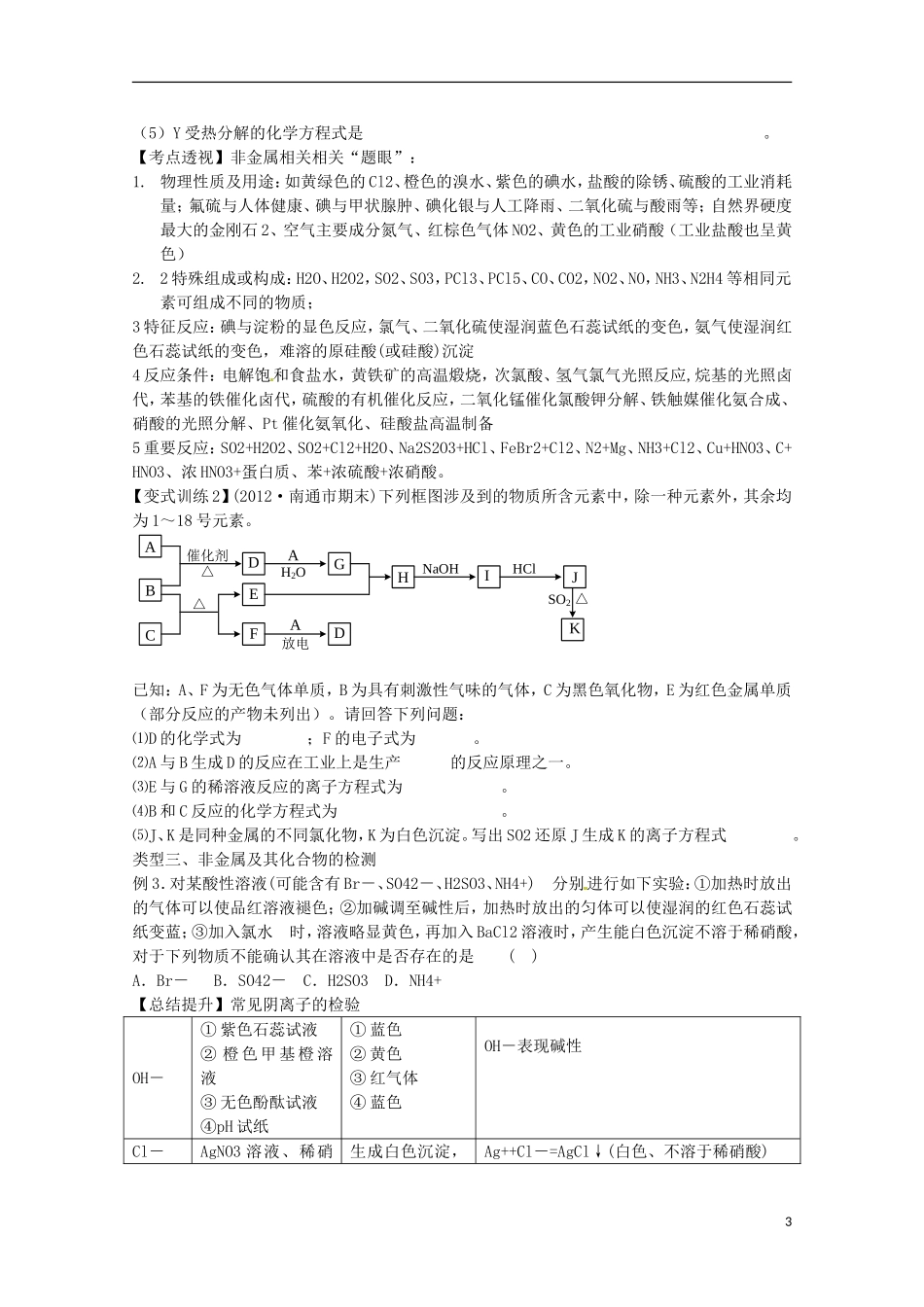 江苏省2013年高考化学二轮 专题六 非金属及其化合物最新讲义_第3页