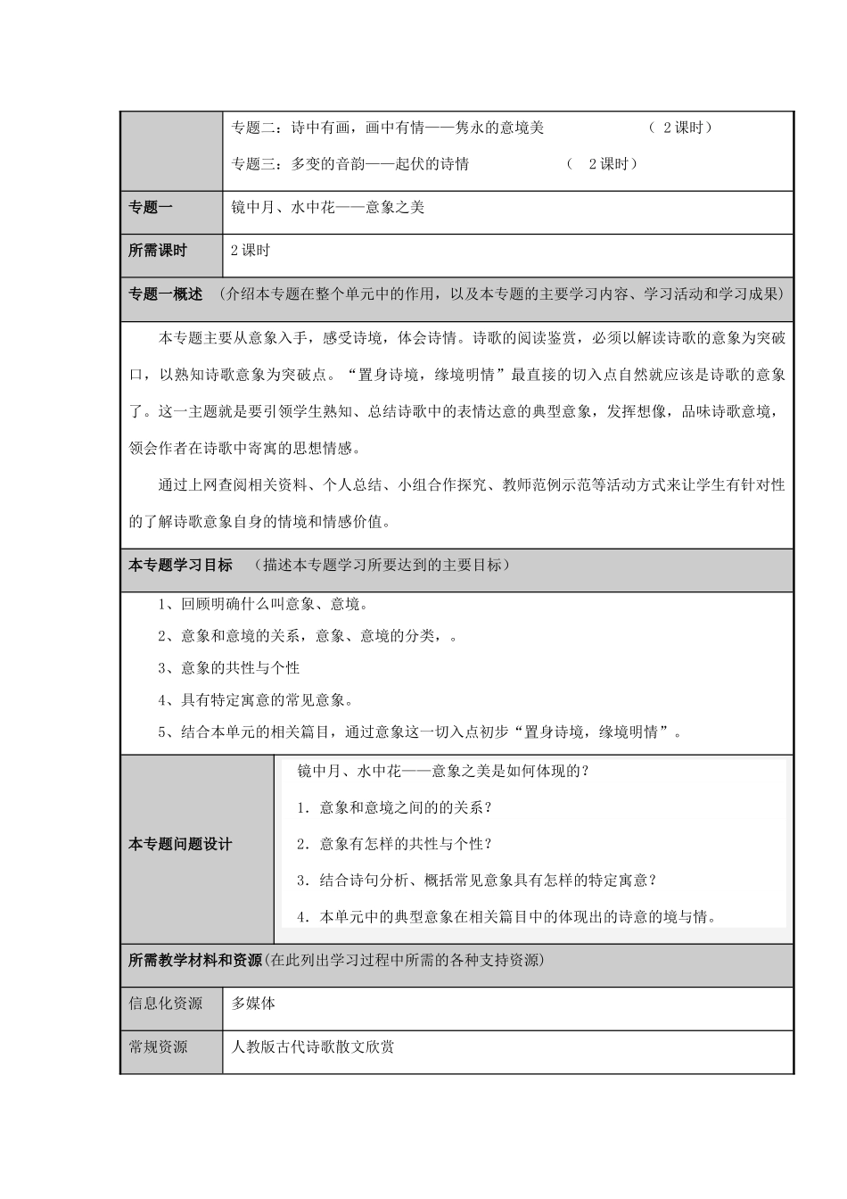 山东省济宁市实验中学2012-2013学年高二语文“置身诗境，缘境明情”主题单元设计 鲁教版_第3页