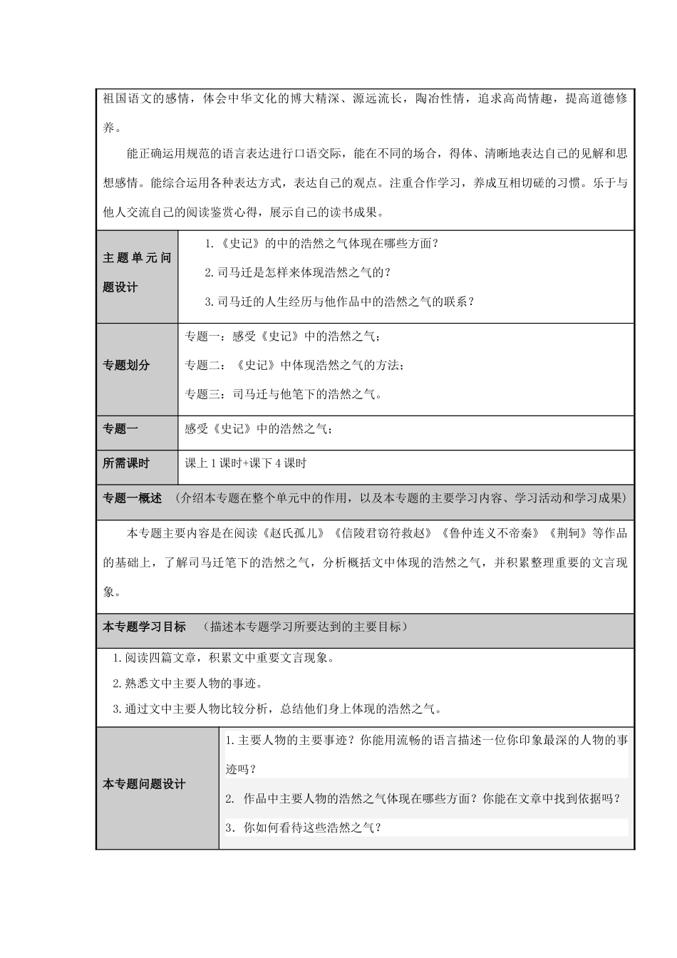 山东省乳山市高中2012-2013学年高二语文《史记》中的浩然之气1主题单元设计 鲁教版_第3页