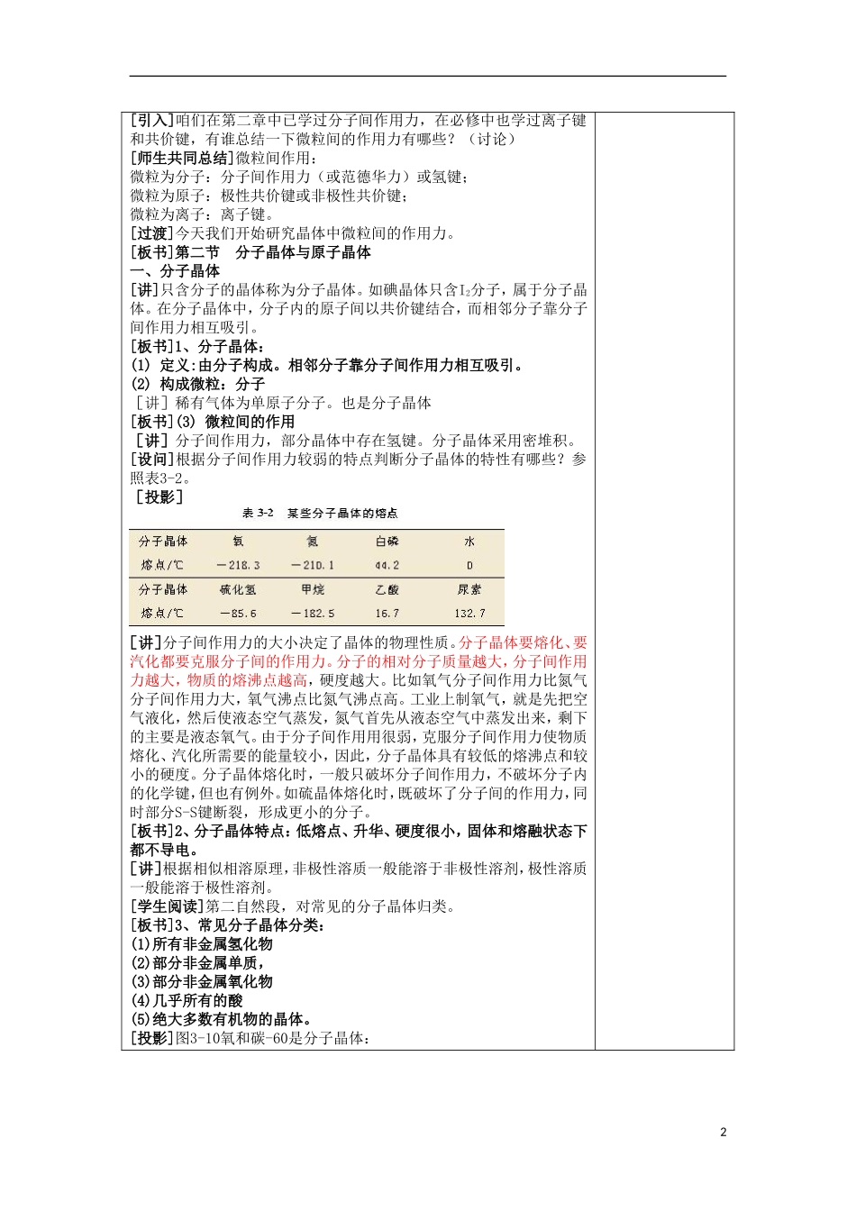 江苏省平潮高级中学高中化学集体备课 《第三章 晶体结构与性质》第二节 分子晶体与原子晶体教案 苏教版选修3_第2页