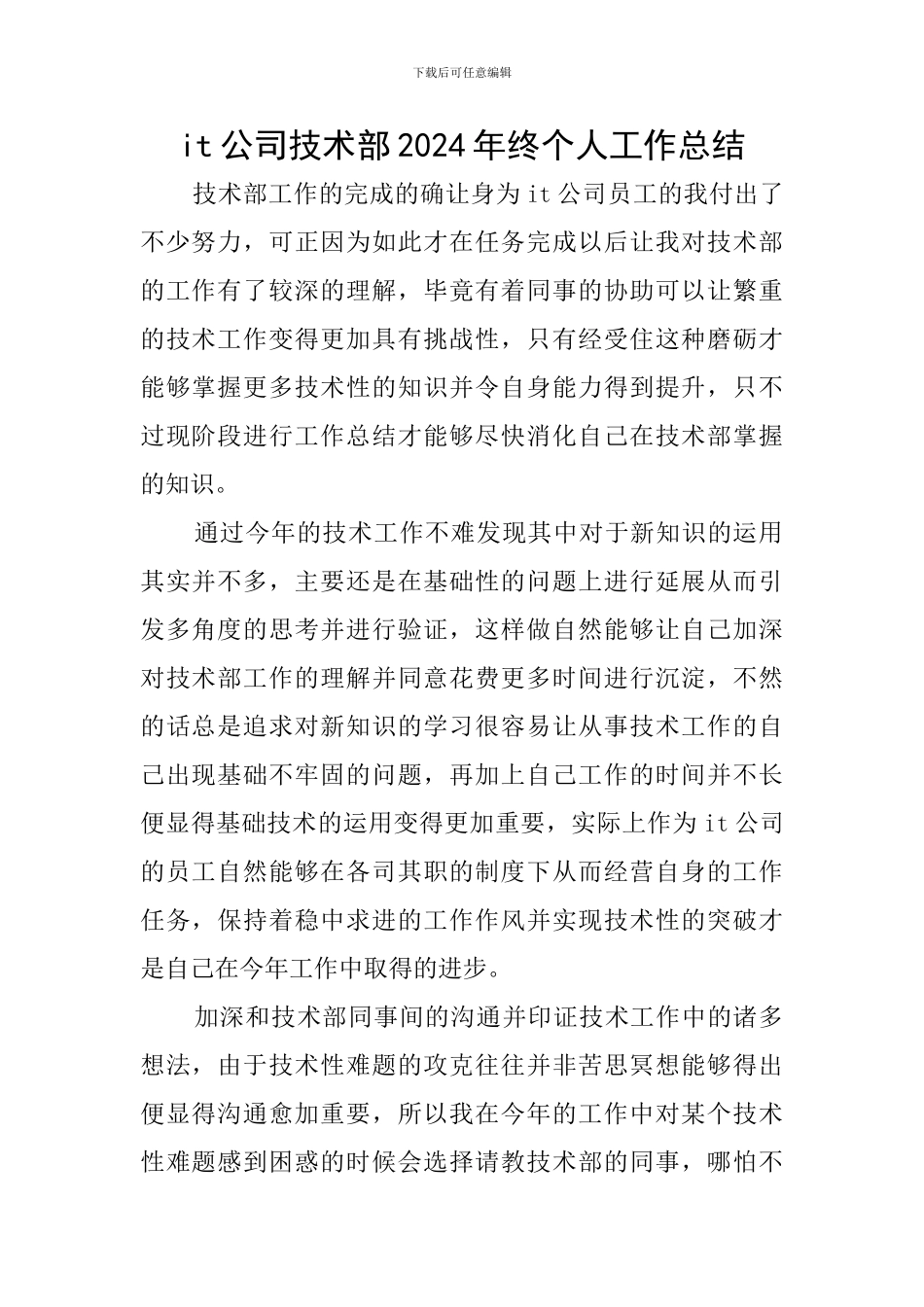 it公司技术部2024年终个人工作总结_第1页
