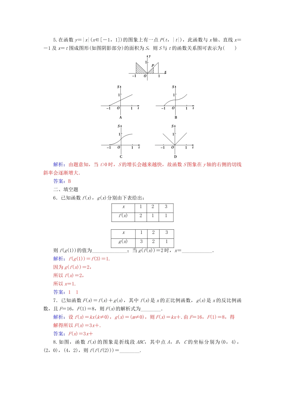 高中数学 第一章 集合与函数概念 1.2.2 函数的表示法 第1课时 函数的表示法练习（含解析）新人教A版必修1-新人教A版高一必修1数学试题_第2页