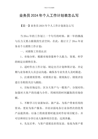业务员2024年个人工作计划表怎么写