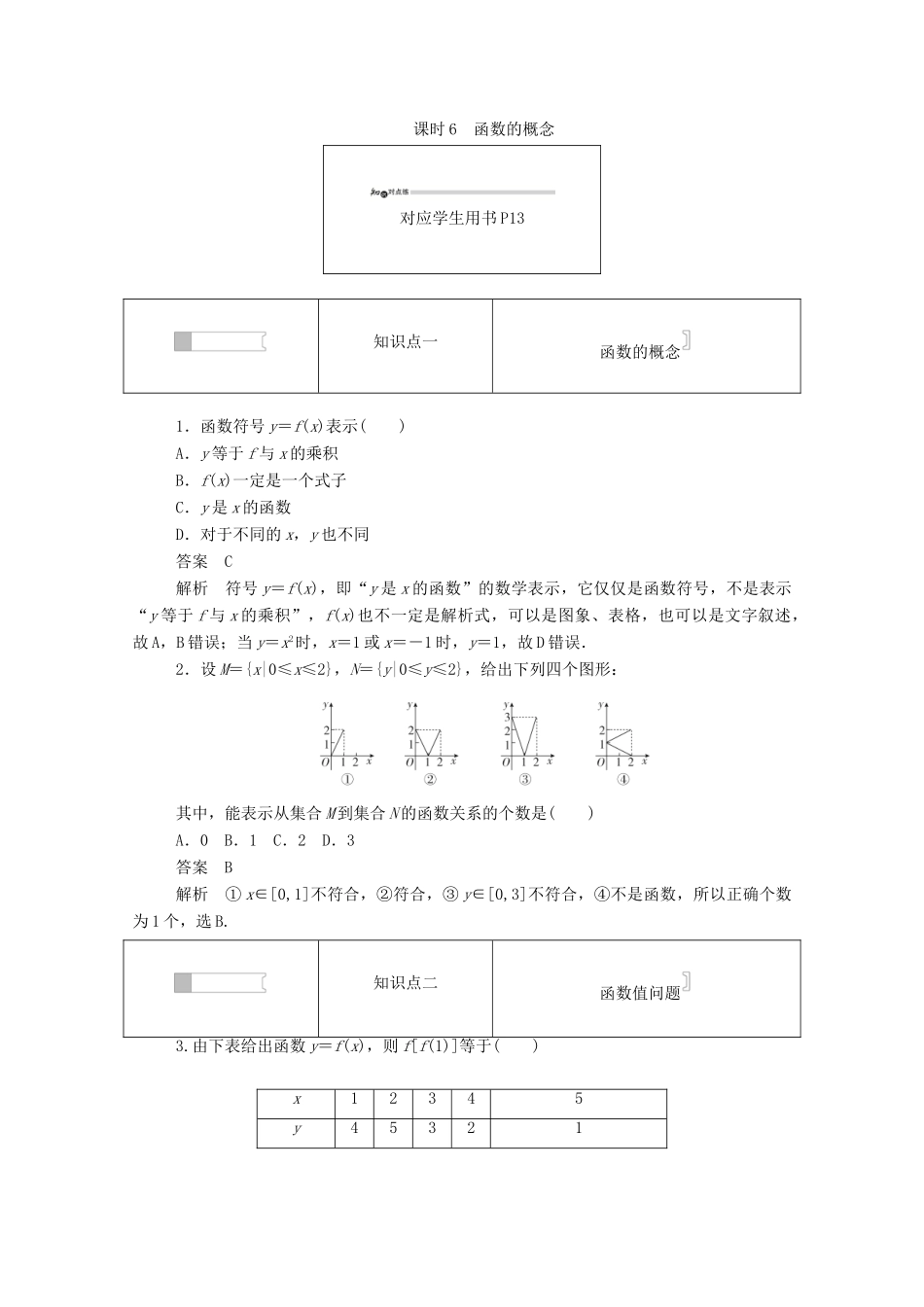 高中数学 第一章 集合与函数概念 1.2.1.1 函数的概念练习（含解析）新人教A版必修1-新人教A版高一必修1数学试题_第1页