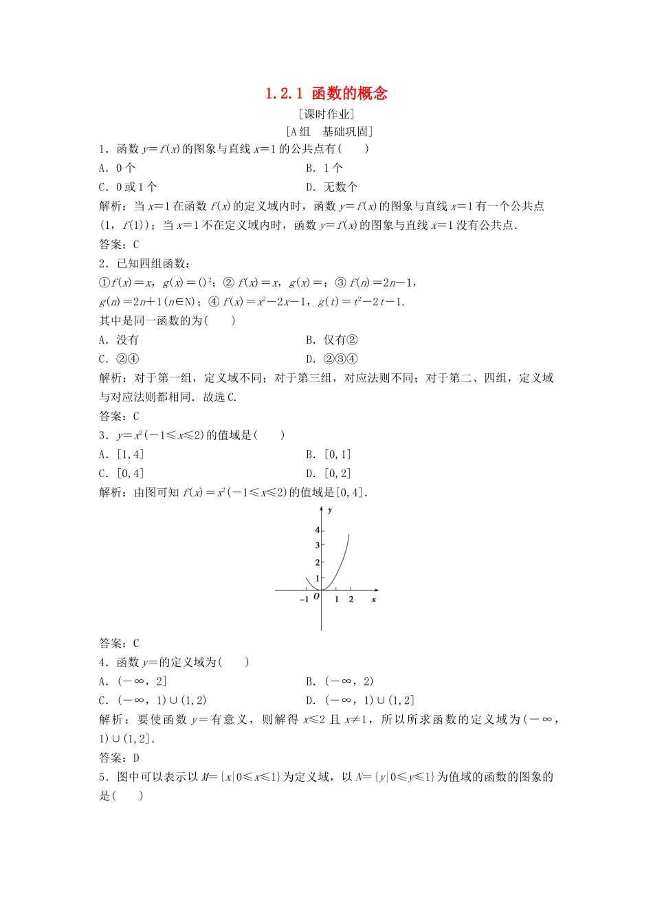高中数学 第一章 集合与函数概念 1.2 函数及其表示 1.2.1 函数的概念优化练习 新人教A版必修1-新人教A版高一必修1数学试题_第1页