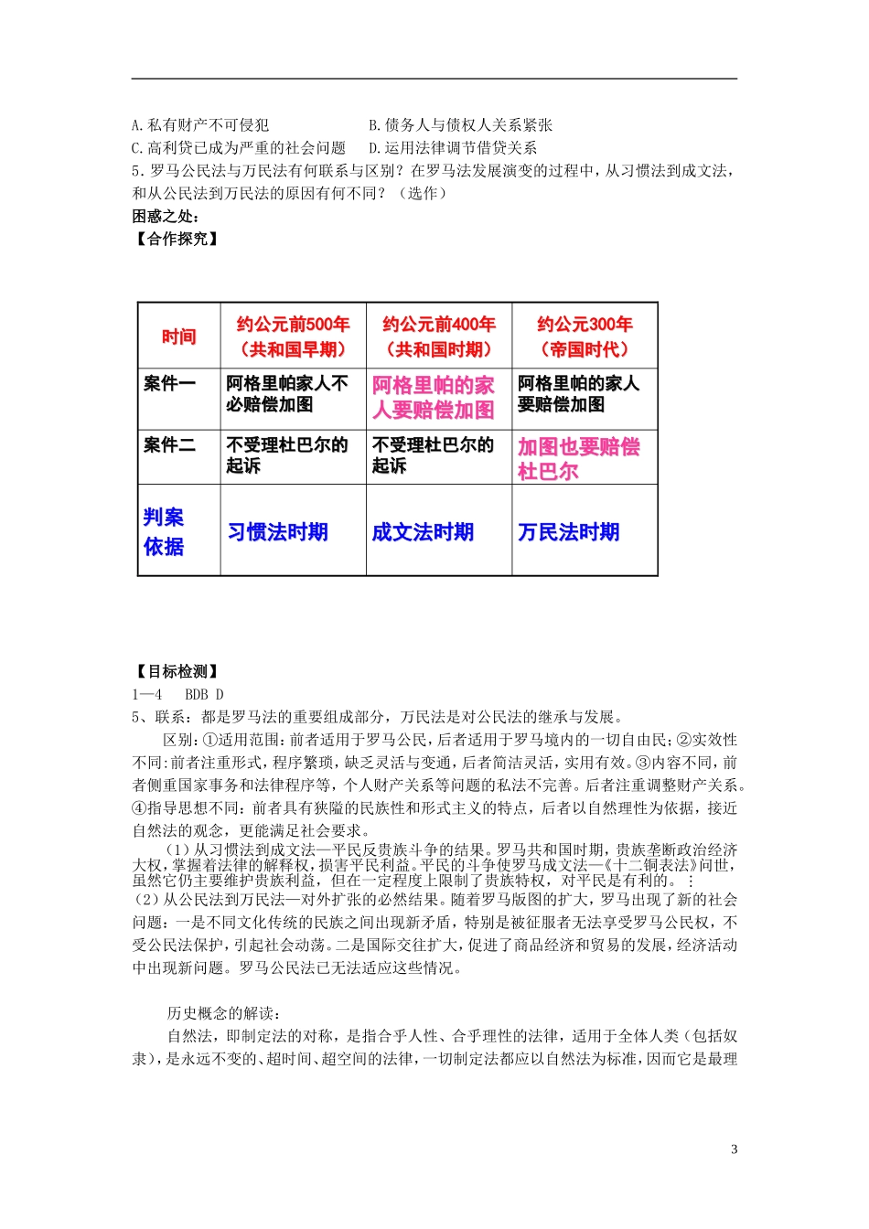 湖南省隆回县第二中学2014年高中历史 第6课 罗马法的起源和发展教案 新人教版必修1_第3页
