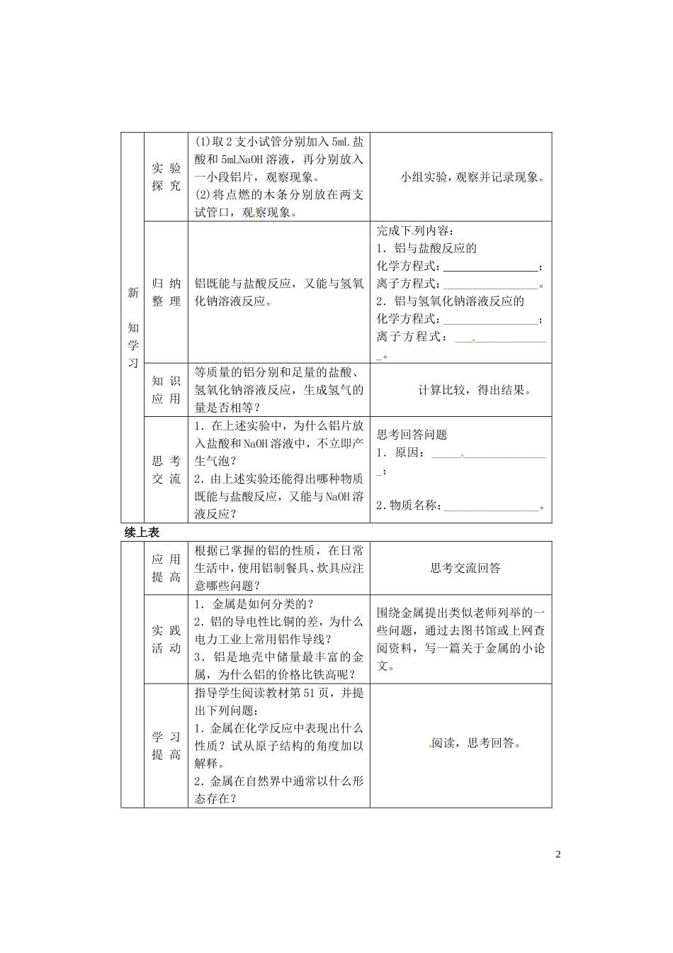 陕西省南郑中学高中化学 3.1 金属的化学性质教案B（第3课时）新人教版必修1_第2页