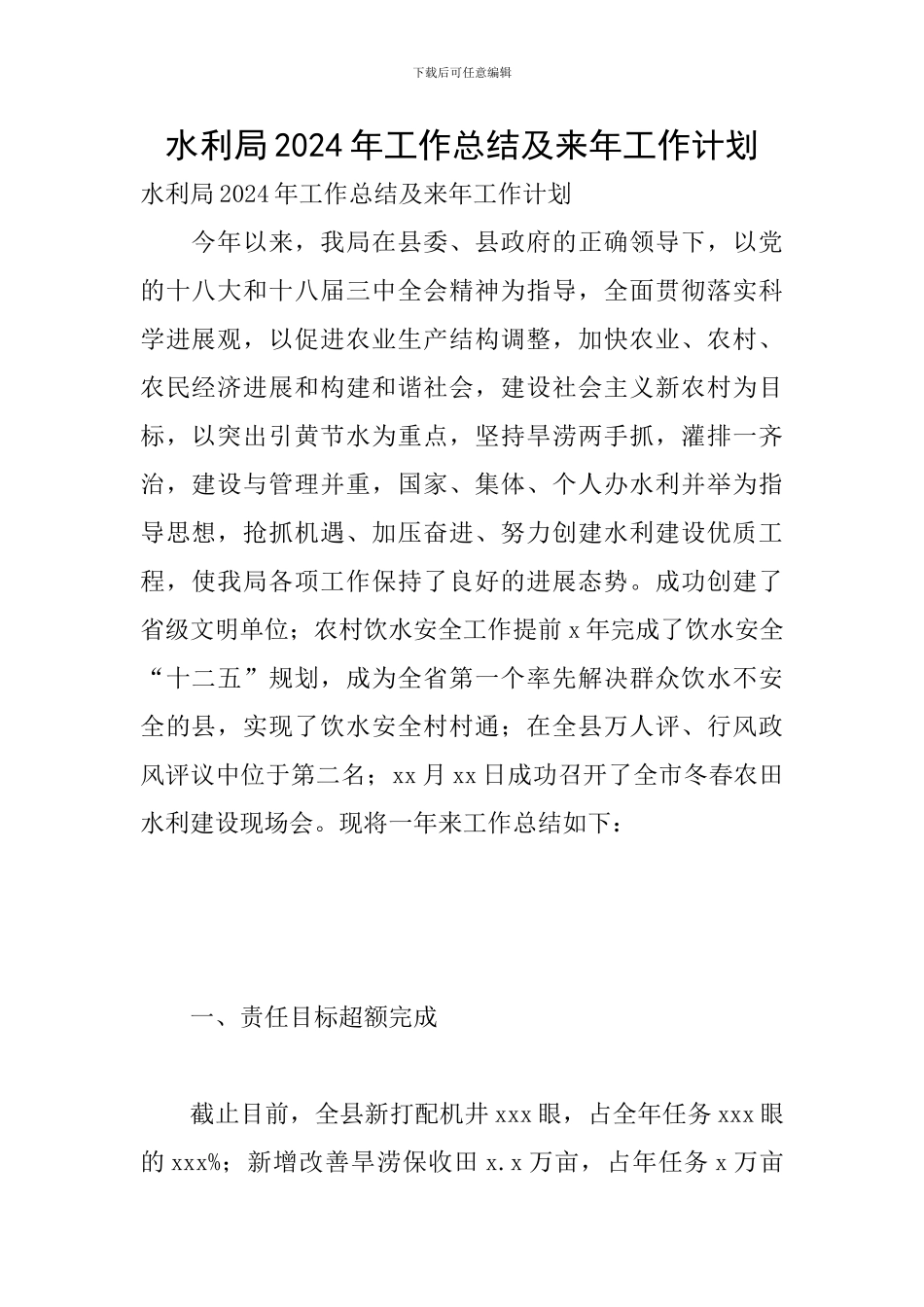 水利局2024年工作总结及来年工作计划_第1页