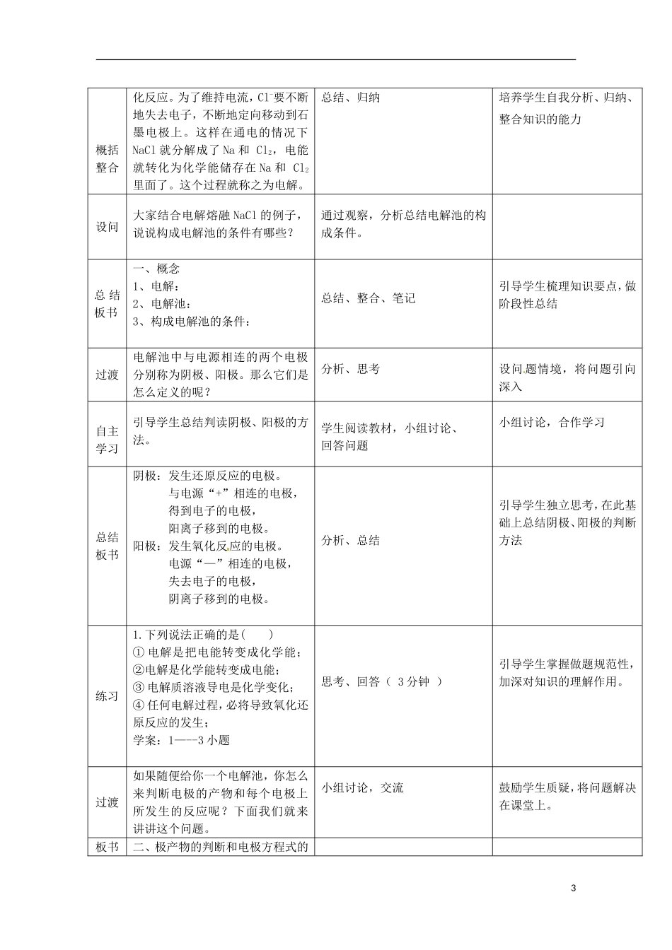 山东省枣庄三中高二化学《电能转化为化学能 电解》教案3_第3页