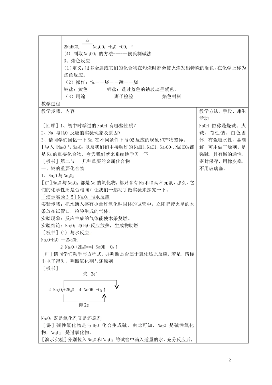 湖南省平江县第三中学2014年高中化学 3.2 几种重要的金属化合物教案 新人教版必修1_第2页