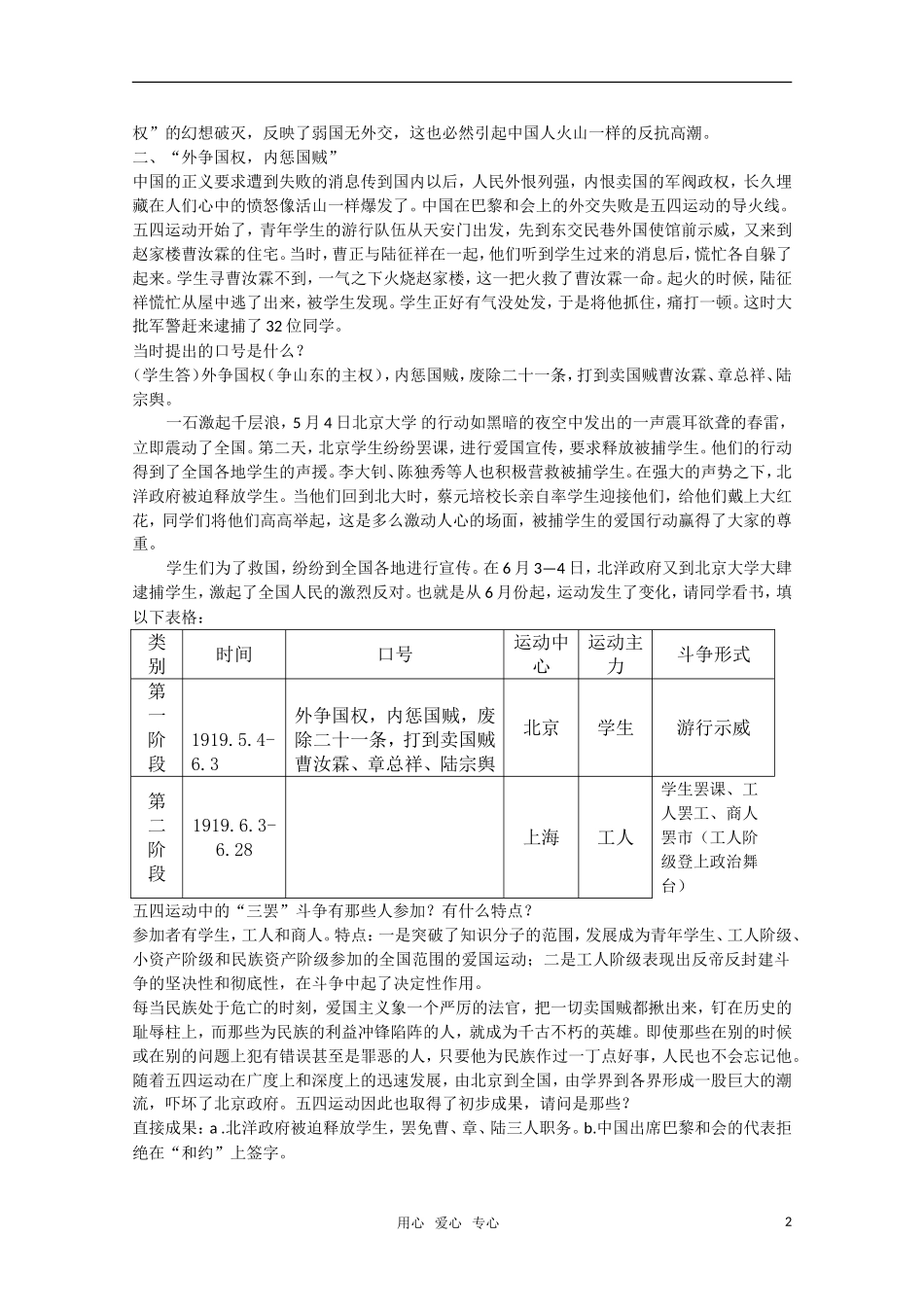 广东高一历史 第16课《五四爱国运动》教案 岳麓版必修1_第2页
