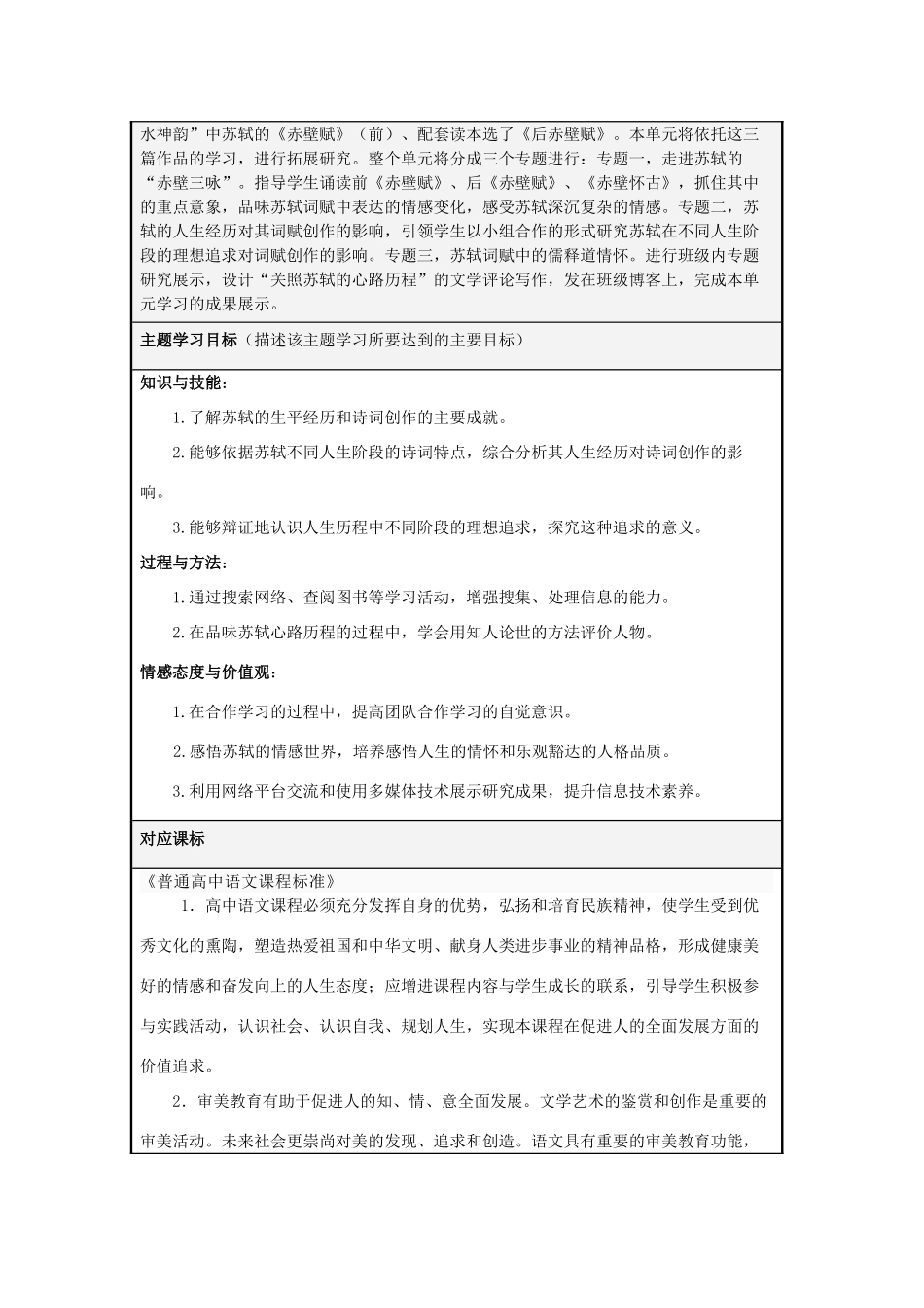 山东省济宁市实验中学2012-2013学年高一语文 探究苏东坡的心路历程主题单元设计 鲁教版_第2页