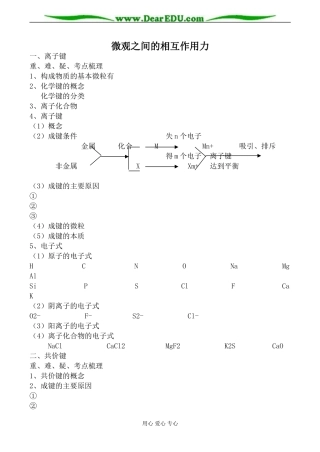 苏教版必修2高中化学微观之间的相互作用力教案1