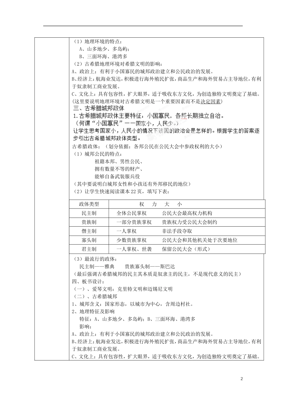 广东省德庆县孔子中学高中历史《第5课 爱琴文明与古希腊城邦制度》教案（新版）岳麓版必修1_第2页