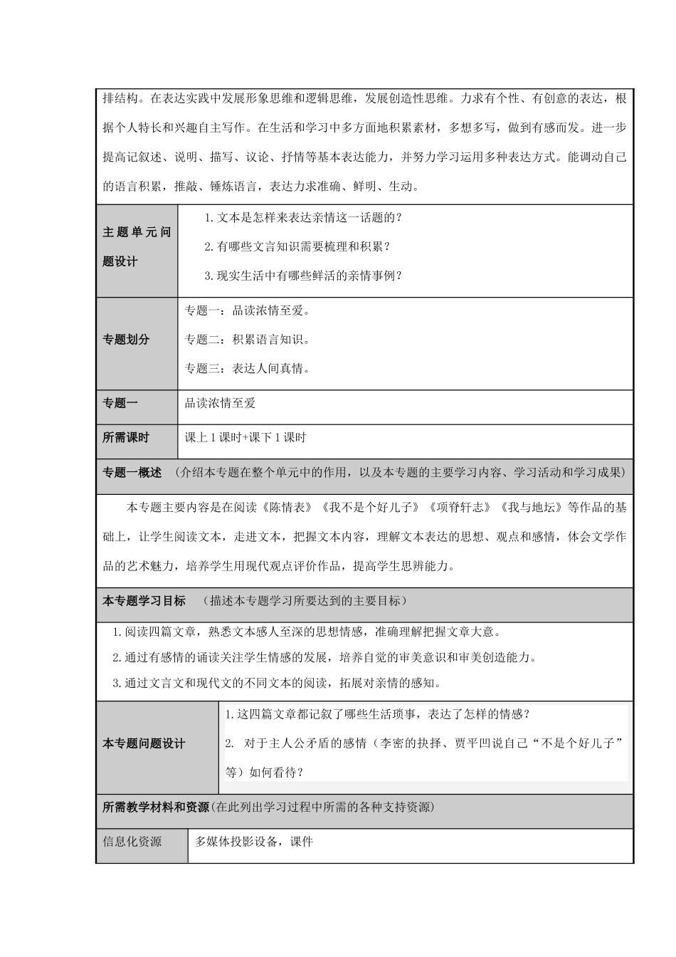 山东省淄博市六中2012-2013学年高二语文 书卷中的浓情至爱主题单元设计 鲁教版_第3页