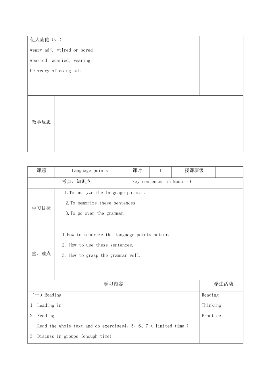 四川省宜宾市一中高二英语下学期第13周教学设计（选修6，module 6）-人教版高二选修6英语教案_第2页