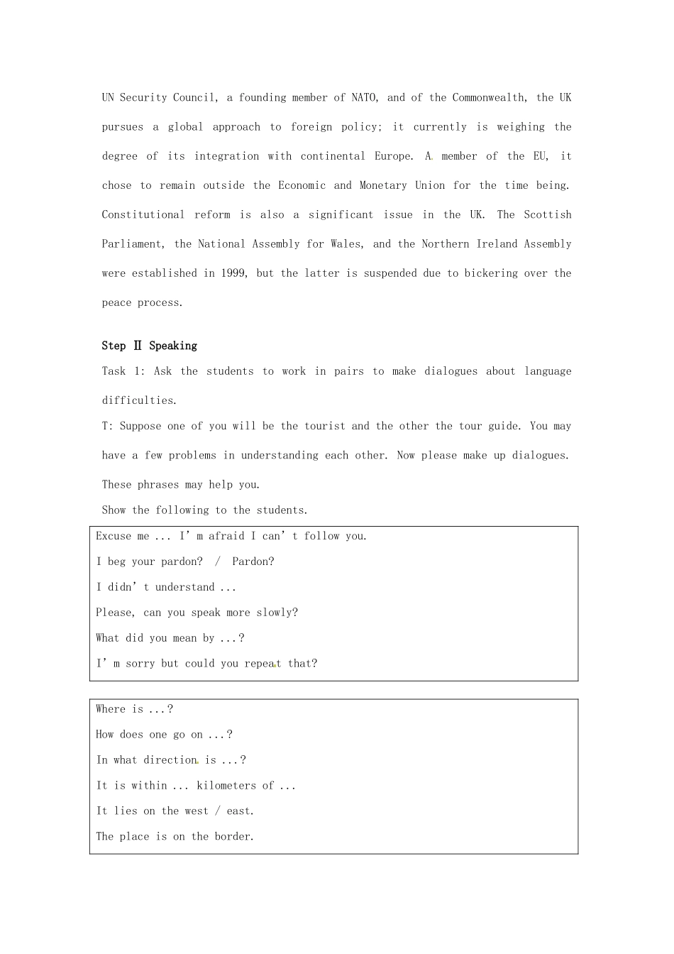 吉林省长春市第五中学2014年高中英语《Unit2 The United Kingdom The Fifth Period Speaking》教案 新人教版必修5_第2页