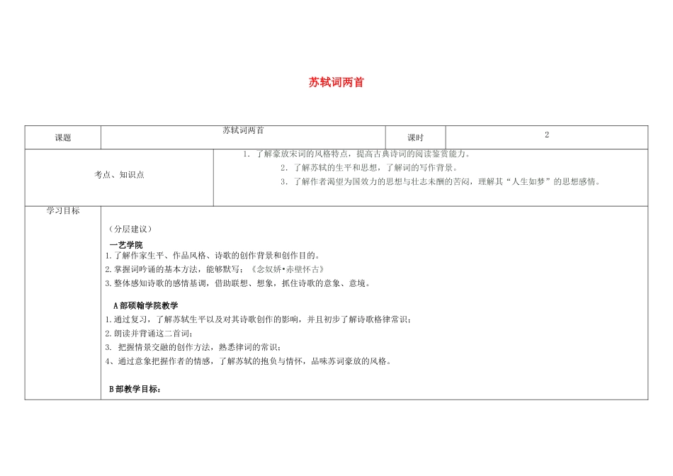 高中语文下学期《苏轼词两首》教学设计-人教版高中全册语文教案_第1页