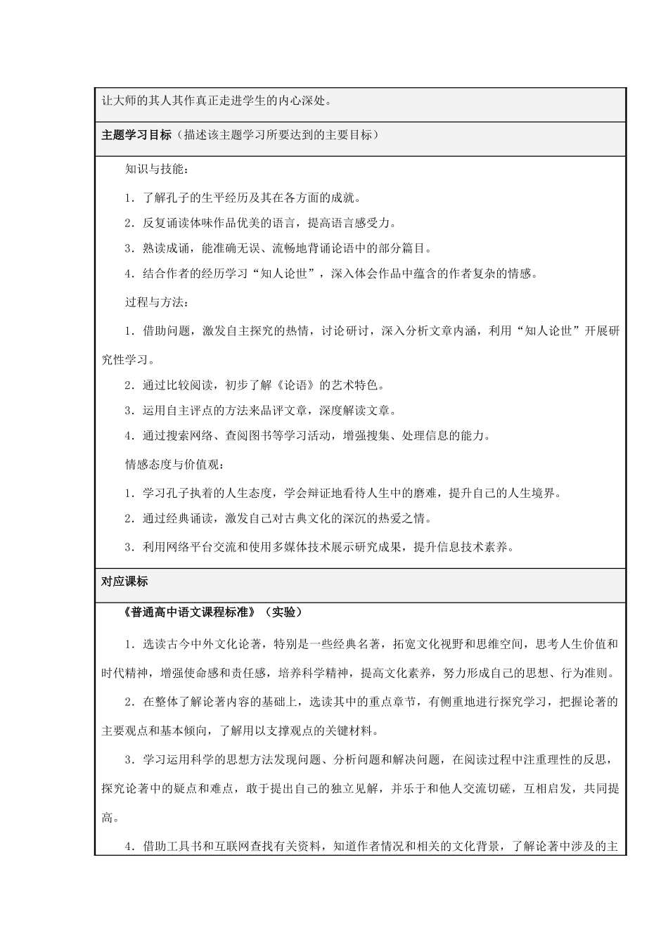 山东省临沭县高中2012-2013学年高二语文 乱世中的行者 孔子主题单元设计_第2页