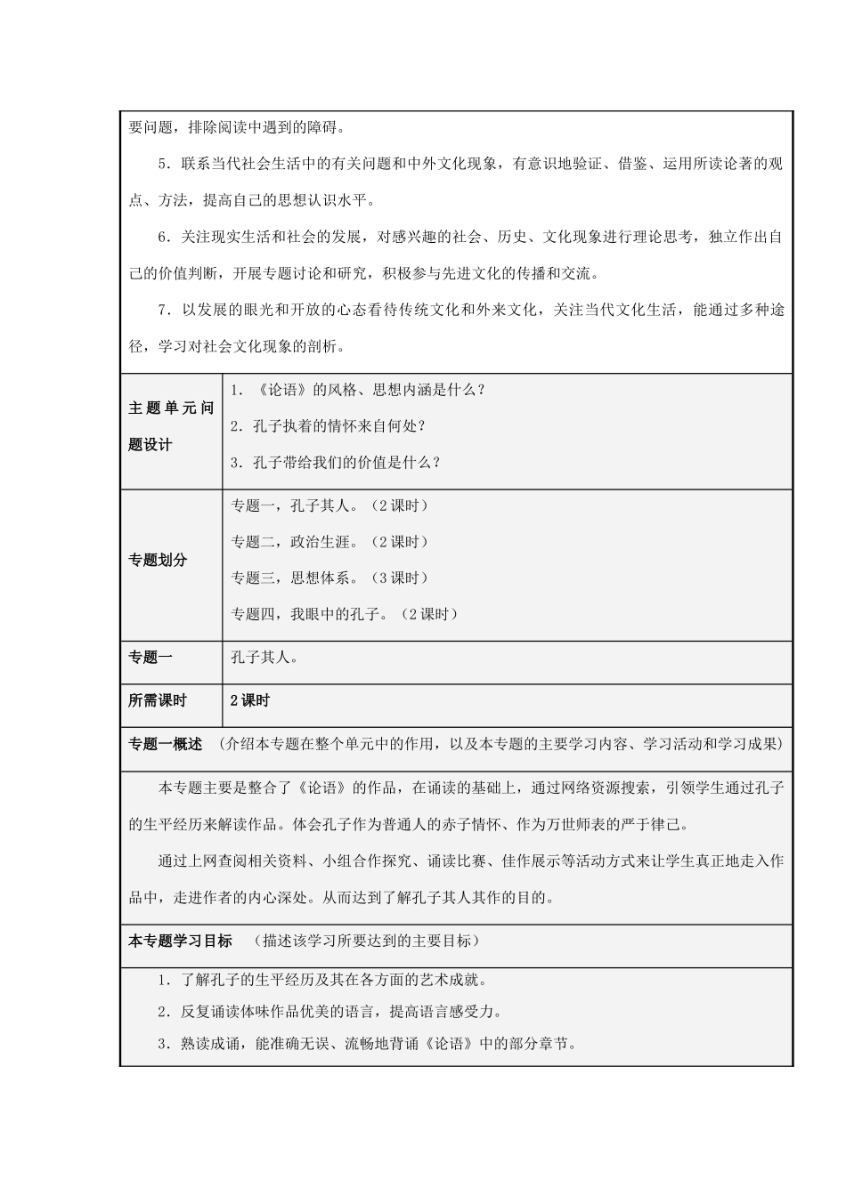 山东省临沭县高中2012-2013学年高二语文 乱世中的行者 孔子主题单元设计_第3页