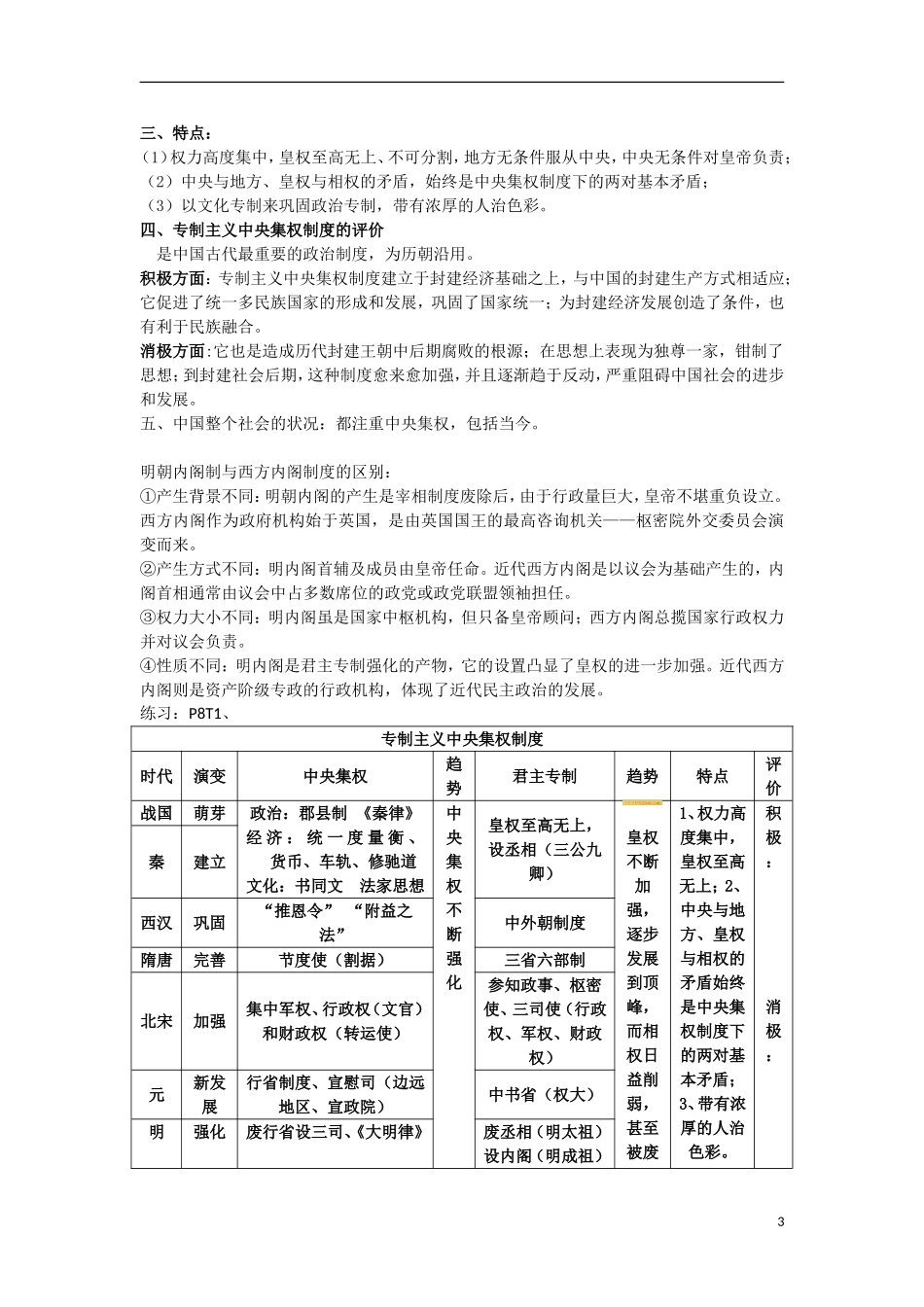 湖南省株洲市第四中学高一历史 《专制主义中央集权制度》教案 新人教版_第3页