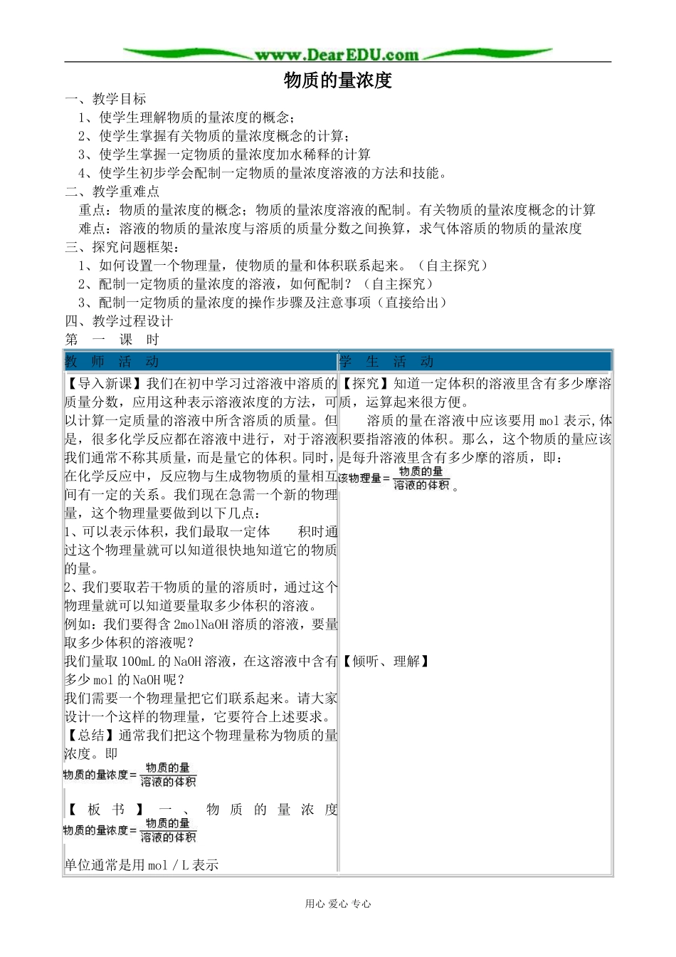 人教版高中化学第一册必修物质的量浓度_第1页