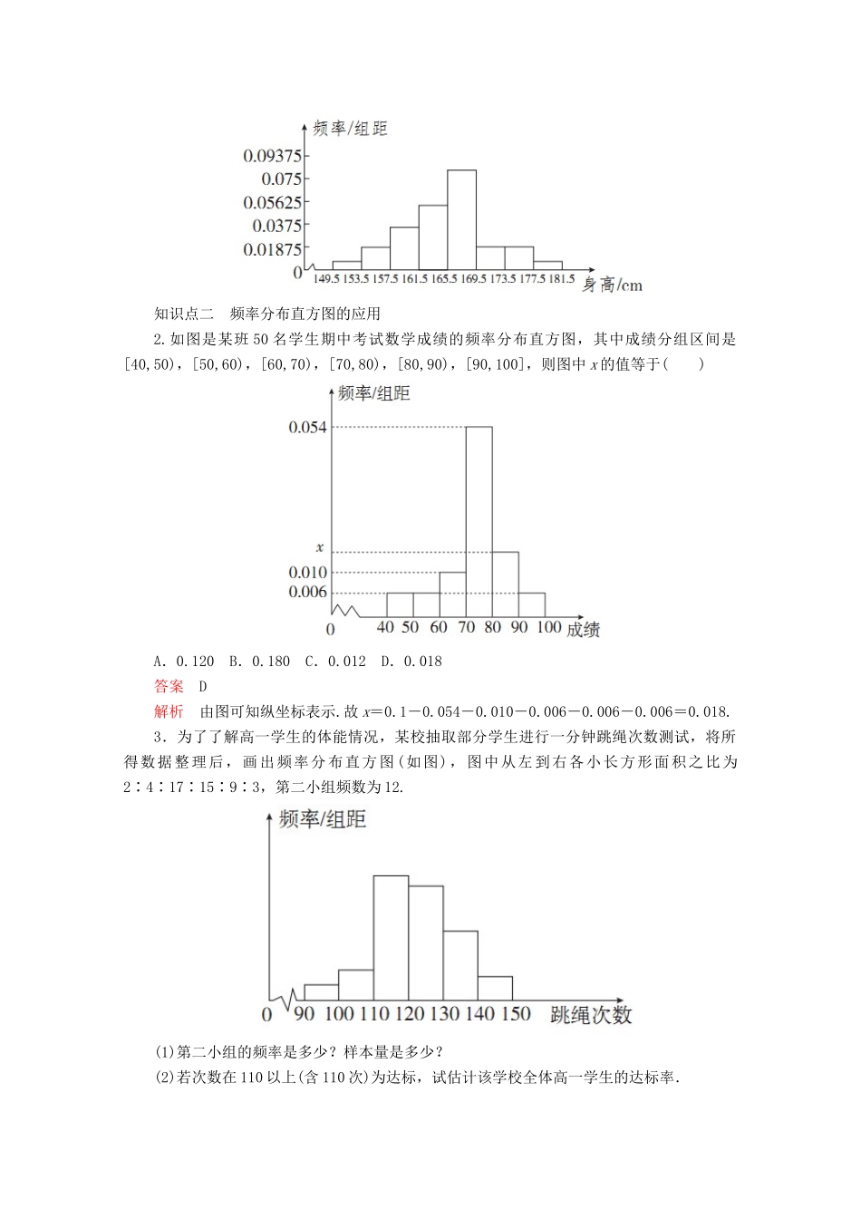 高中数学 第9章 统计 9.2 用样本估计总体 课时作业41 总体取值规律的估计 新人教A版必修第二册-新人教A版高一第二册数学试题_第2页
