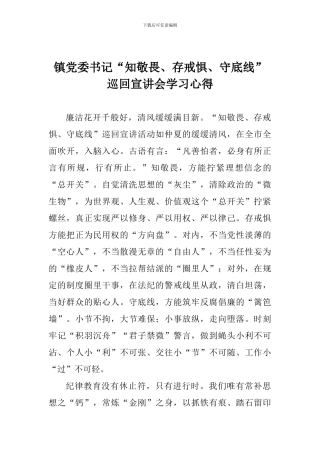 镇党委书记“知敬畏、存戒惧、守底线”巡回宣讲会学习心得