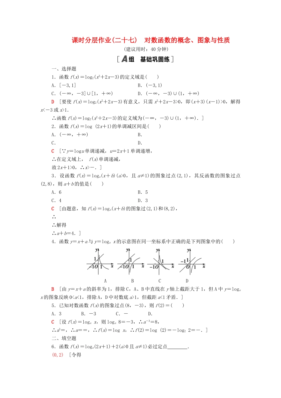 高中数学 第6章 幂函数、指数函数和对数函数 课时分层作业27 对数函数的概念、图象与性质（含解析）苏教版必修第一册-苏教版高一第一册数学试题_第1页