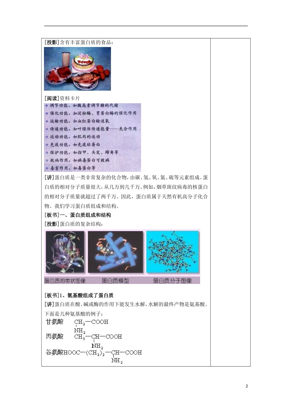 江苏省平潮高级中学高中化学集体备课 《第一章 关注营养平衡》第三节 生命的基础——白质和氨基酸教案 苏教版选修1_第2页
