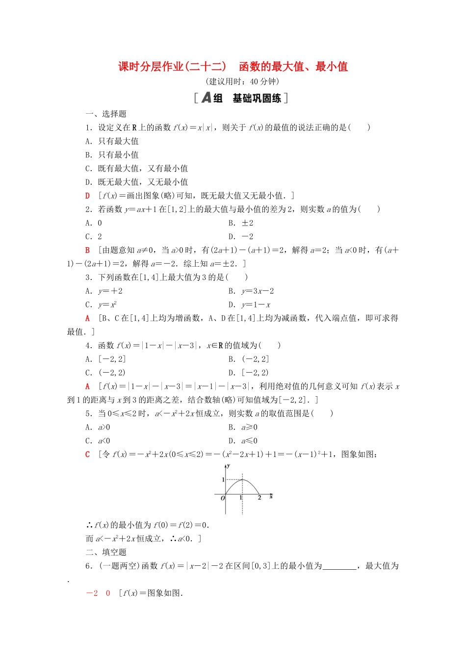 高中数学 第5章 函数概念与性质 课时分层作业22 函数的最大值、最小值（含解析）苏教版必修第一册-苏教版高一第一册数学试题_第1页