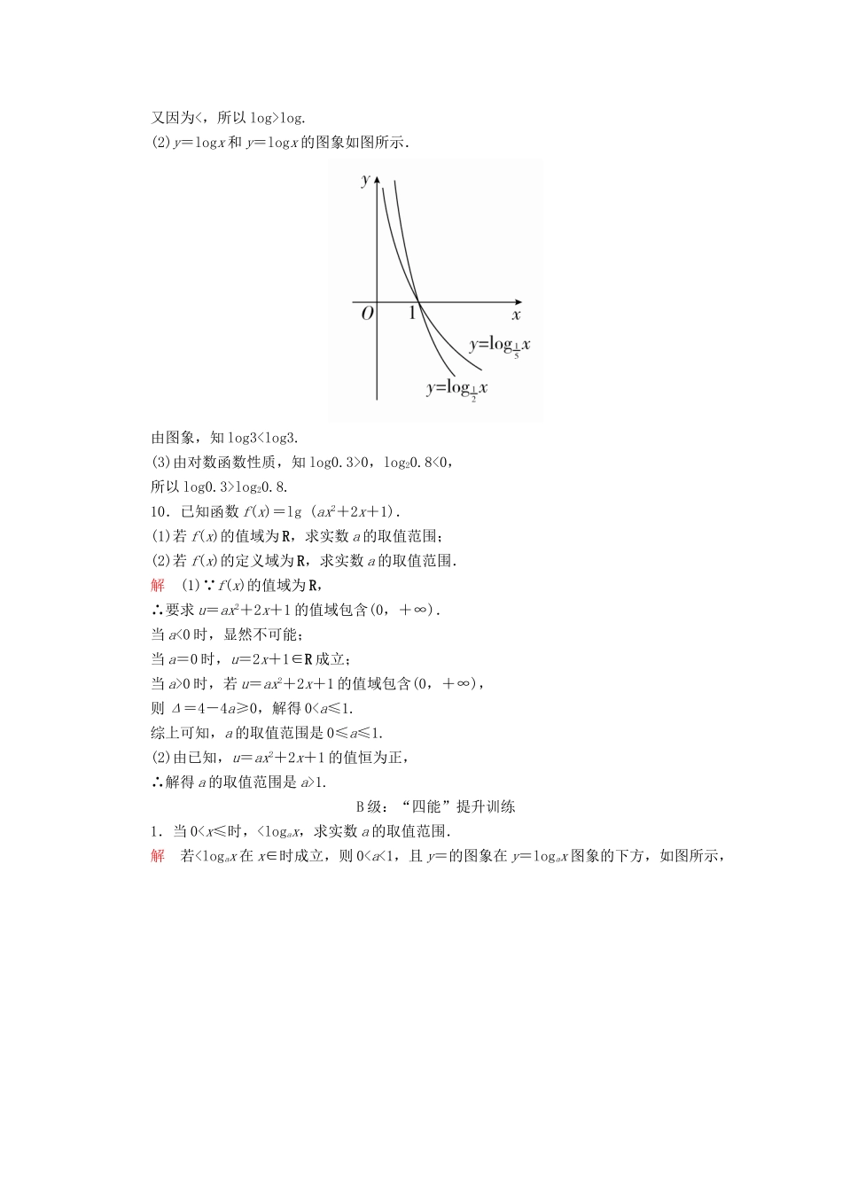 高中数学 第4章 指数函数与对数函数 4.4 对数函数 4.4.2 对数函数的图象和性质 第1课时 对数函数的图象和性质课后课时精练 新人教A版必修第一册-新人教A版高一第一册数学试题_第3页