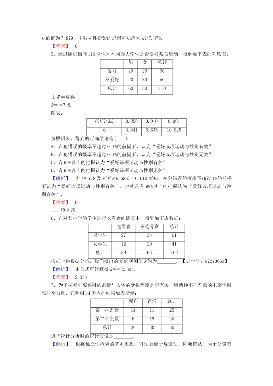 高中数学 第3章 统计案例 3.2 独立性检验的基本思想及其初步应用学业分层测评 新人教A版选修2-3-新人教A版高一选修2-3数学试题_第2页