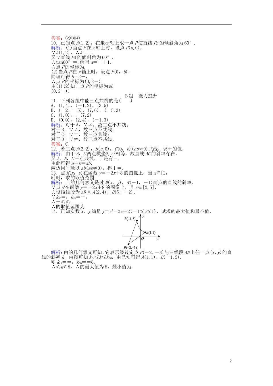高中数学 第3章 第15课时 倾斜角与斜率课时作业 新人教A版必修2-新人教A版高一必修2数学试题_第2页