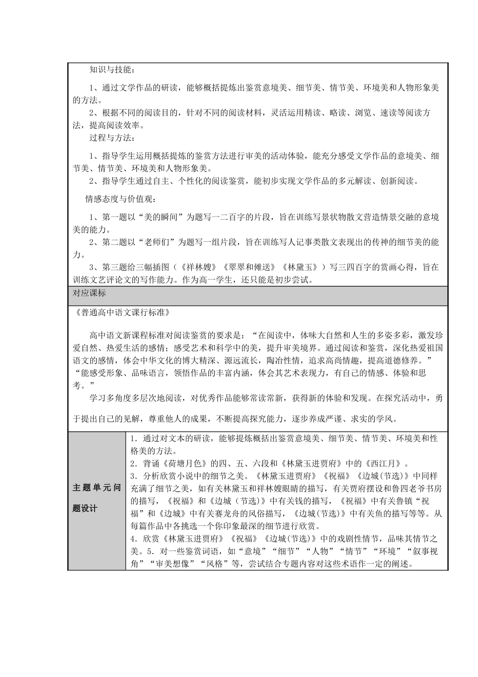 山东省广饶县第一中学2012-2013学年高一语文 慢慢走，欣赏啊主题单元设计 鲁教版_第2页