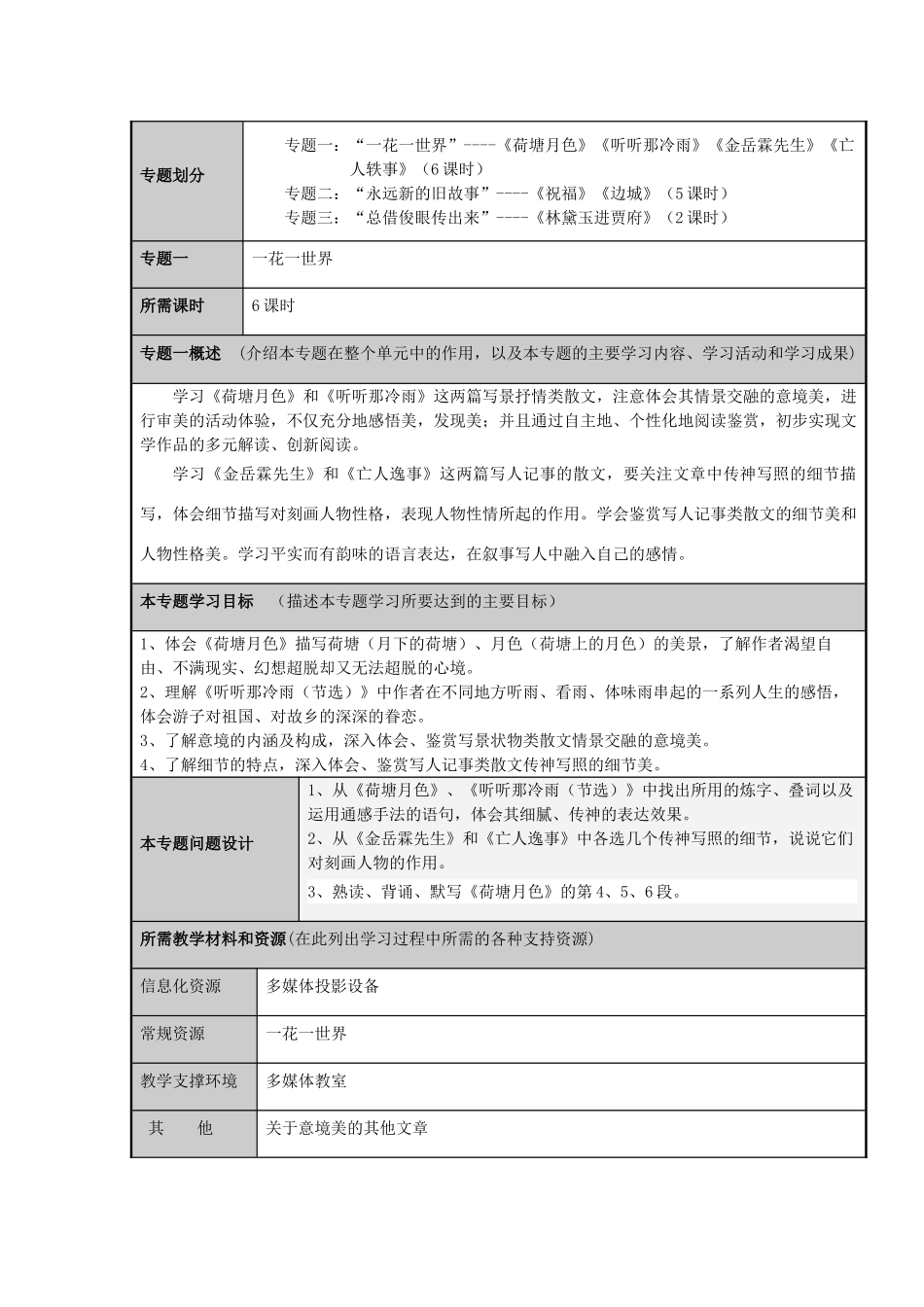 山东省广饶县第一中学2012-2013学年高一语文 慢慢走，欣赏啊主题单元设计 鲁教版_第3页