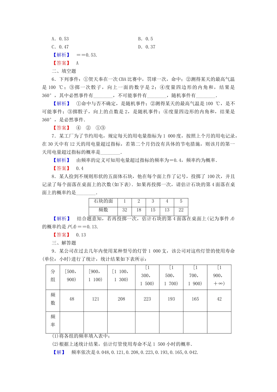 高中数学 第3章 概率 1.1 频率与概率 1.2 生活中的概率学业分层测评 北师大版必修3-北师大版高一必修3数学试题_第2页
