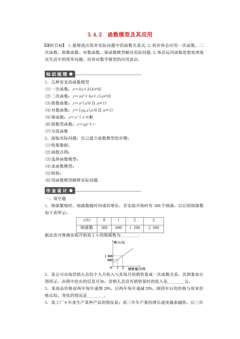 高中数学 第3章 指数函数、对数函数和幂函数 3.4.2 函数模型及其应用课时作业 苏教版必修1-苏教版高一必修1数学试题_第1页