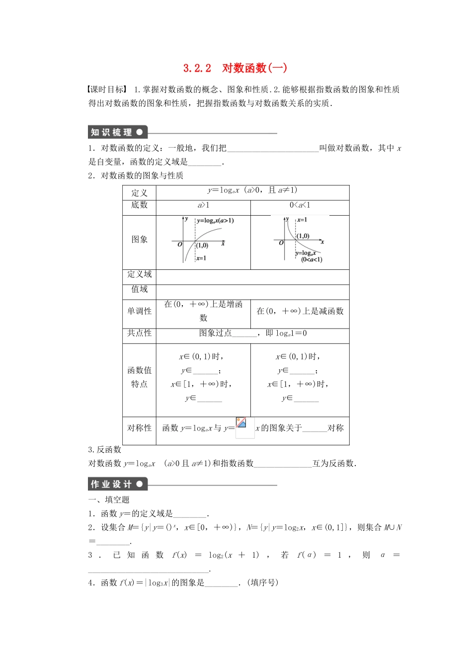 高中数学 第3章 指数函数、对数函数和幂函数 3.2.2 对数函数 第1课时 对数函数及其图象课时作业 苏教版必修1-苏教版高一必修1数学试题_第1页