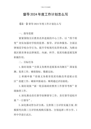 督导2024年度工作计划怎么写