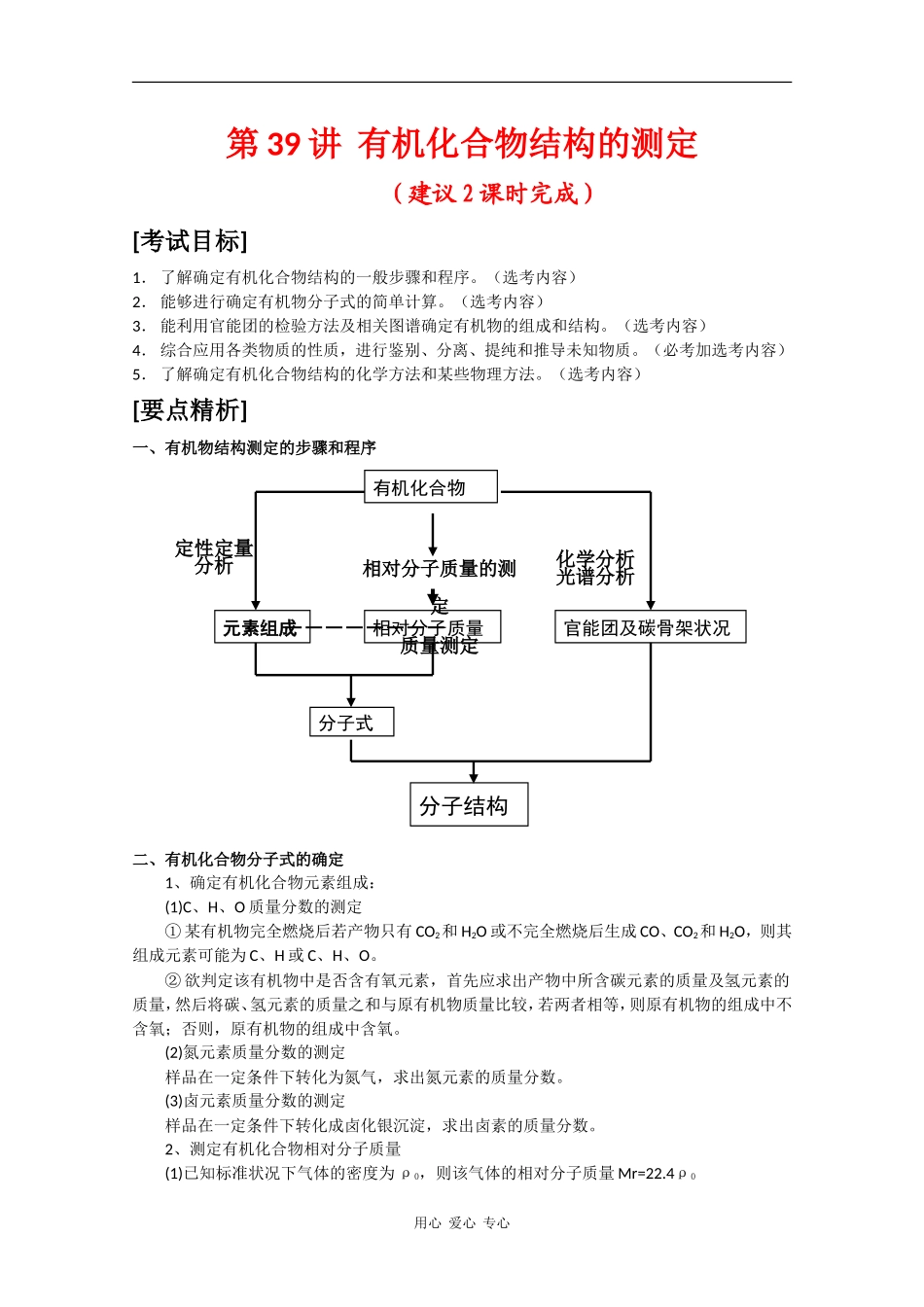 广东省红城中学2010届高三化学复习教案：第39讲 有机化合物结构的测定 新人教版_第1页
