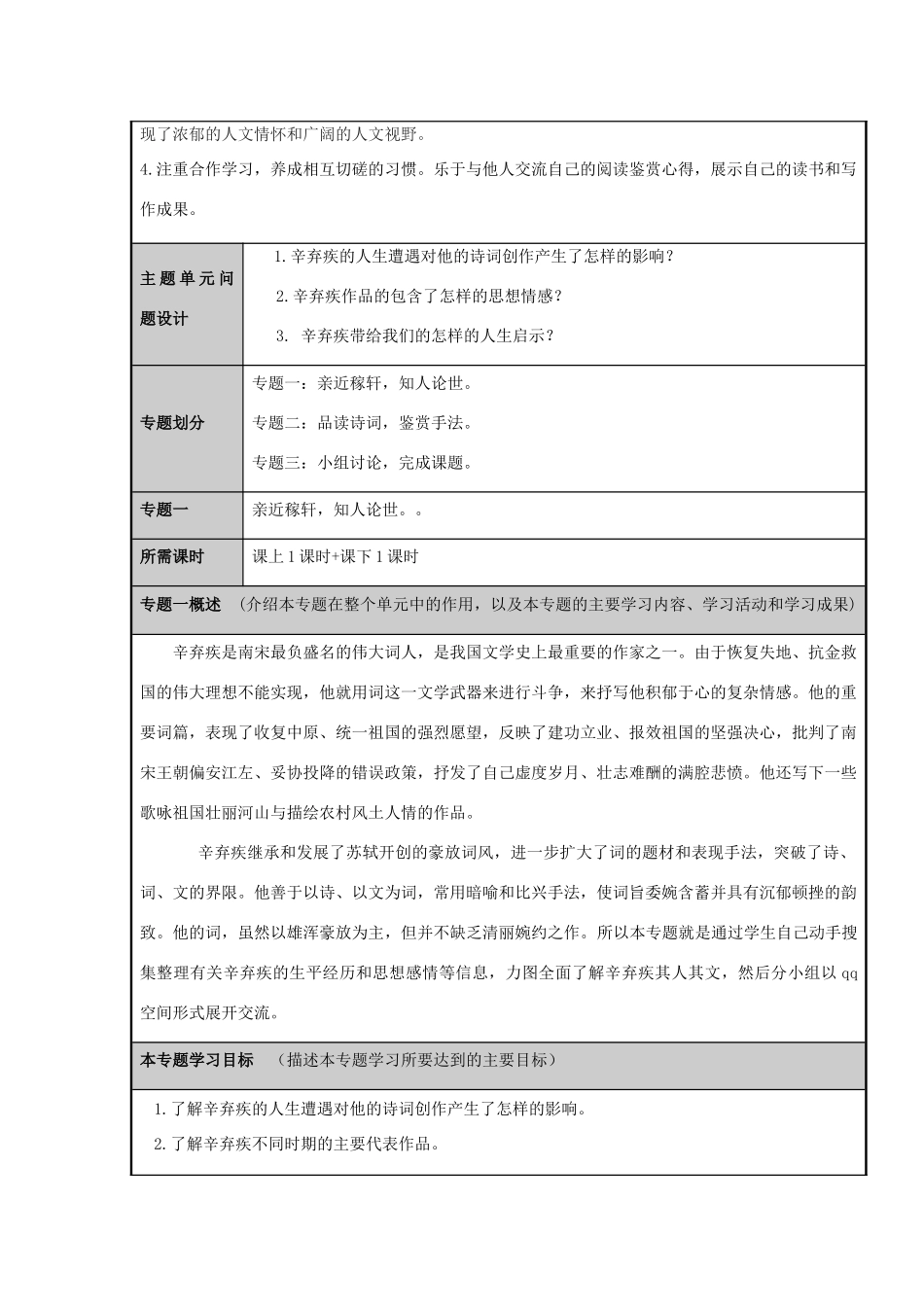 山东省寿光市现代中学2012-2013学年高二语文“金戈铁马的辛弃疾”主题单元设计 鲁教版_第3页