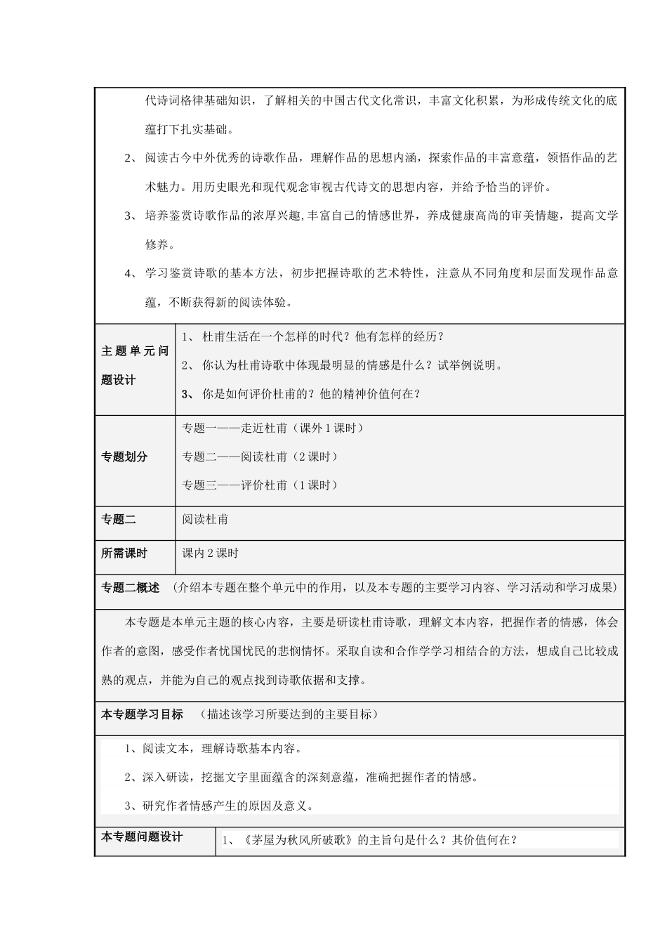 山东省淄博高中2012-2013学年高二语文 “杜甫诗歌中的家国情怀”主题单元设计_第3页