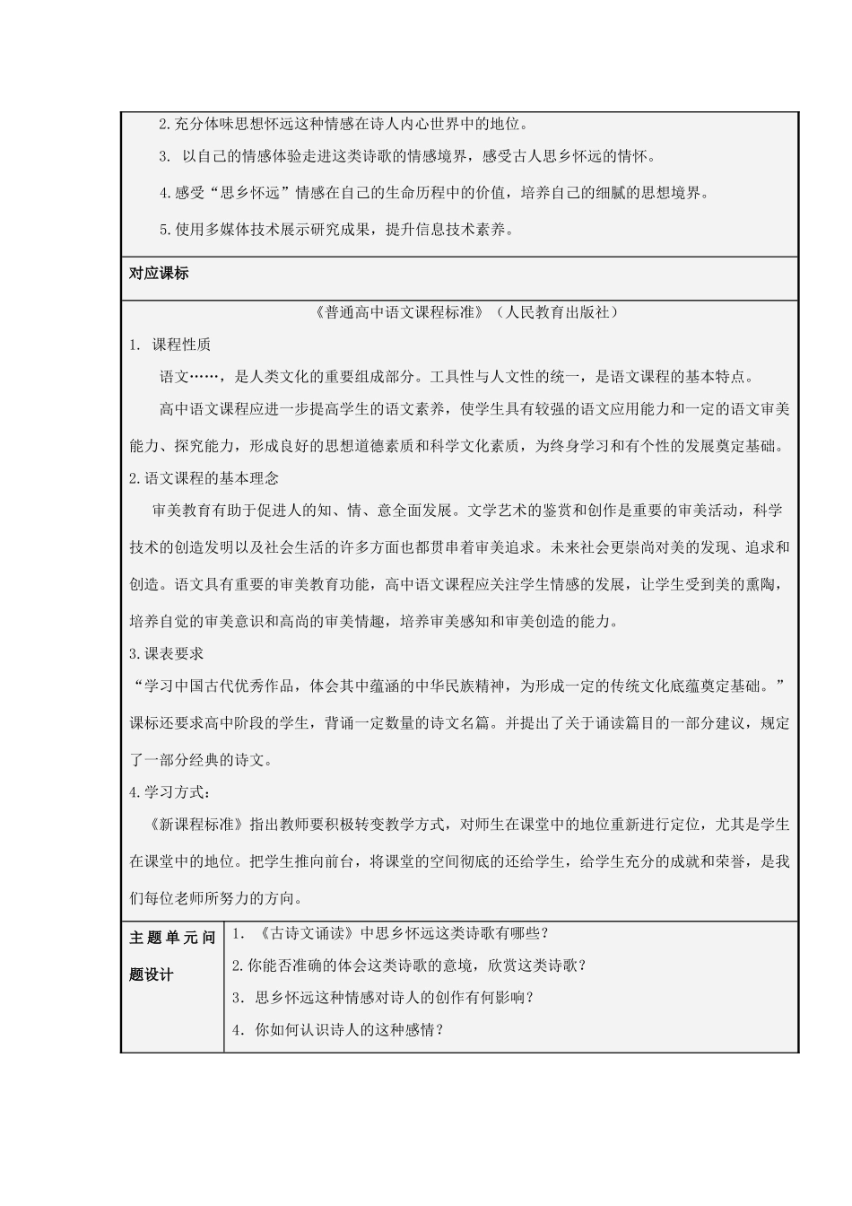 山东省临沂市高中2012-2013学年高二语文 何人不起故园情主题单元设计_第3页