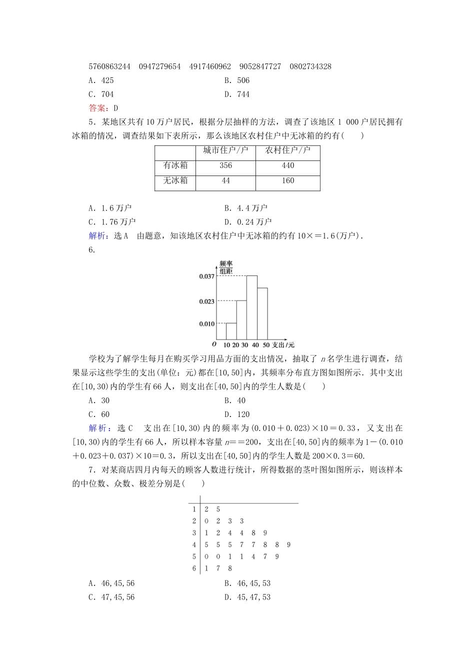 高中数学 第2章 统计章末质量检测卷（二） 新人教A版必修3-新人教A版高一必修3数学试题_第2页