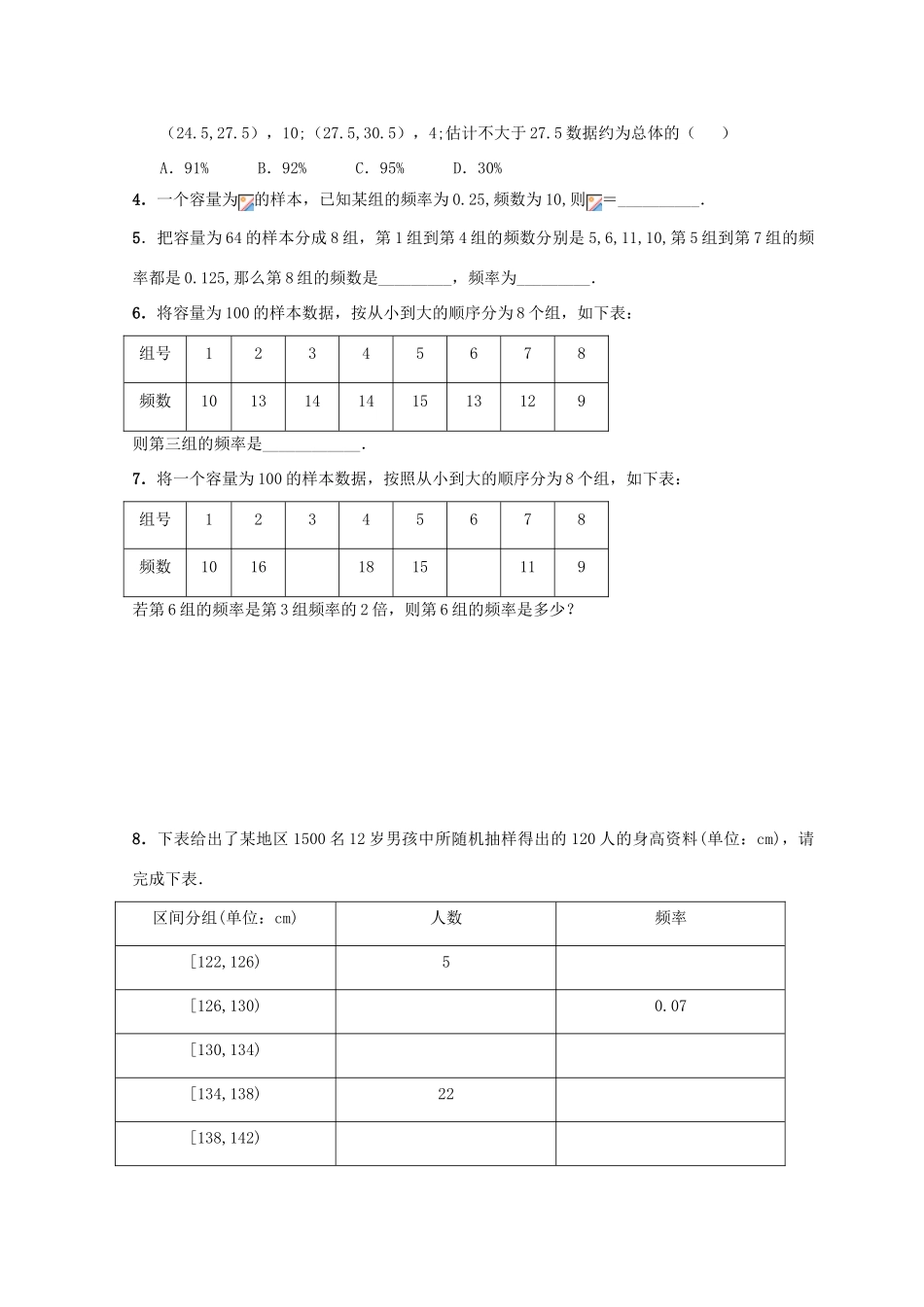 高中数学 第2章 统计 2.2 总体分布的估计（1）练习 苏教版必修3-苏教版高一必修3数学试题_第2页