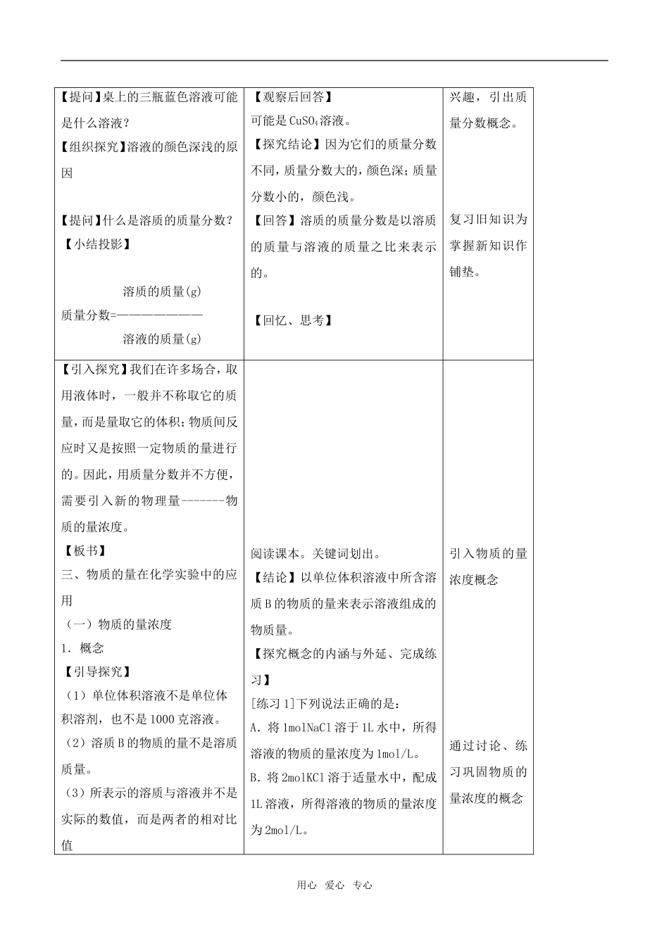 人教版化学1第一章第二节：物质的量在化学实验中的应用教学设计_第2页