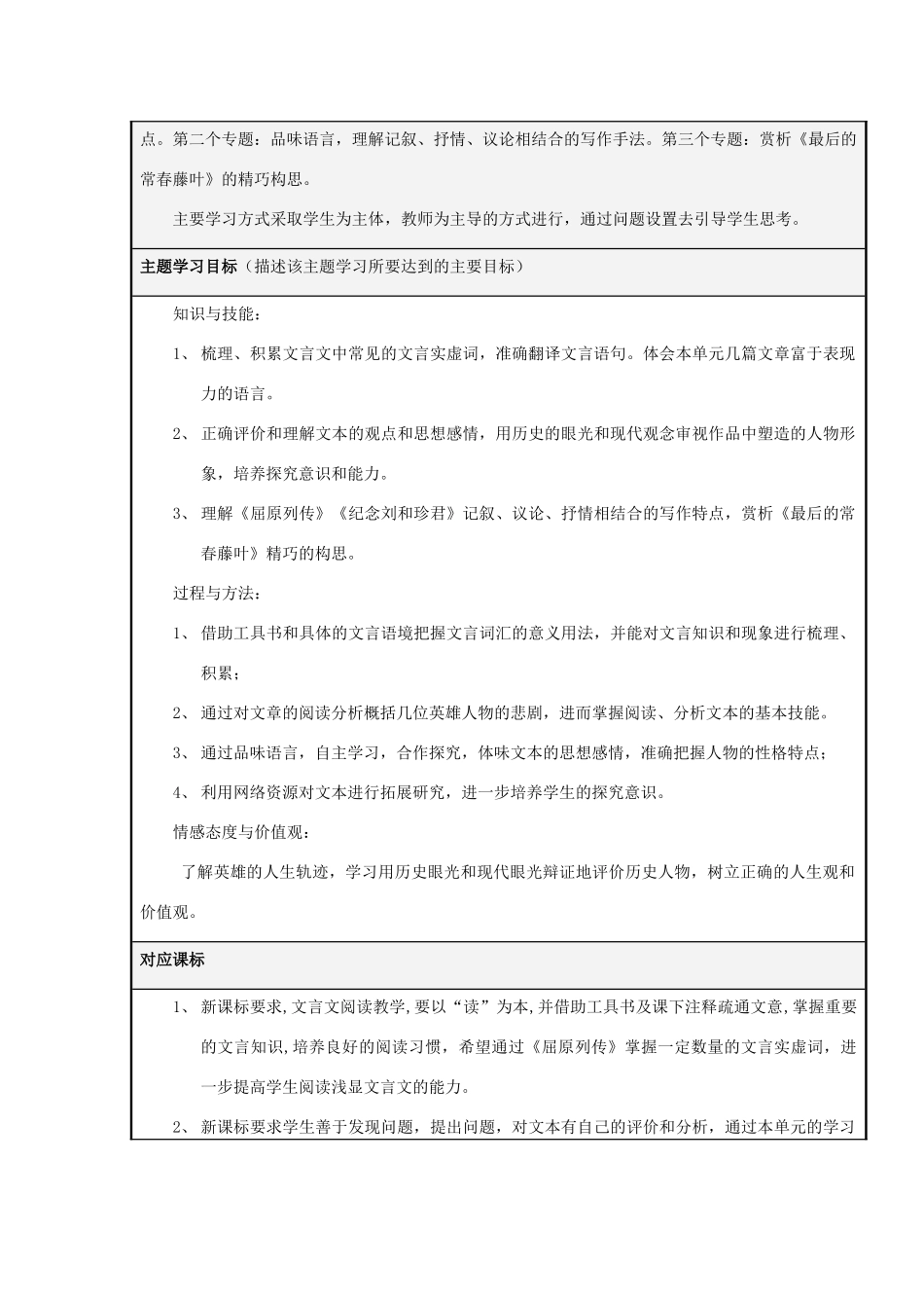 山东省荣成市高中2012-2013学年高二语文 谱写生命的赞歌主题单元设计_第2页